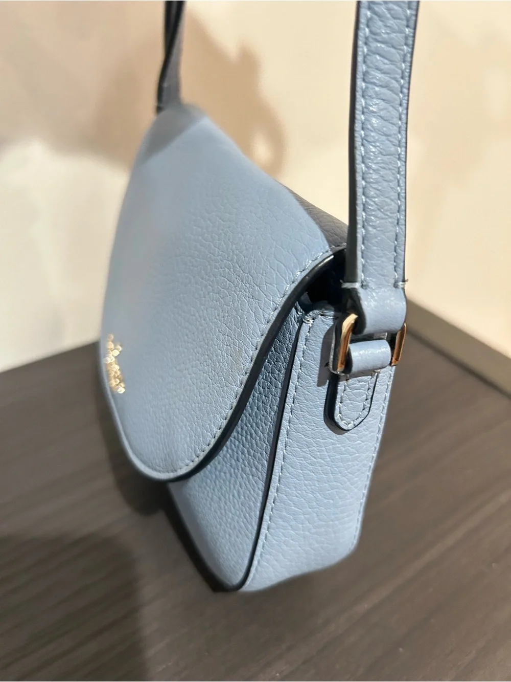 Kate Spade Leila Mini Flap Crossbody Blue Leather Frosy Sky EUC